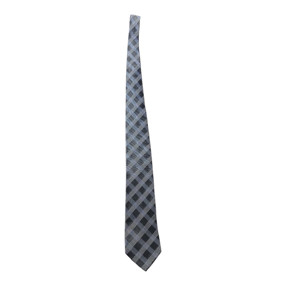 Merona men gray white slim silk plaid tie